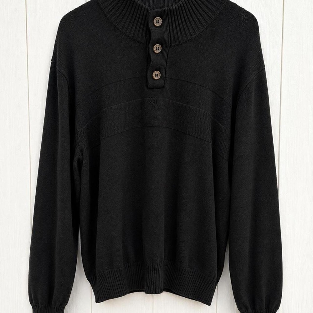 Men's Black Long Sleeve Button Up Sweater Cardigan Size XXL Casual Knit